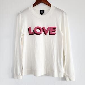 Bobeau Cream Pink & Burgundy Love Embroidered Pullover Sweatshirt Size Small